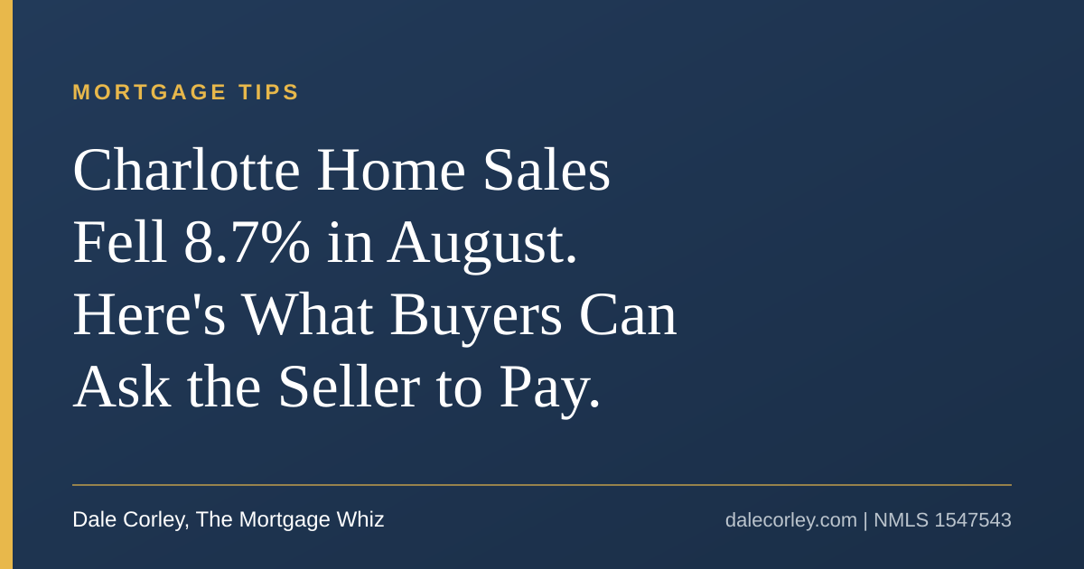 Title card: Charlotte Home Sales Fell 8.7% in August, Dale Corley, The Mortgage Whiz